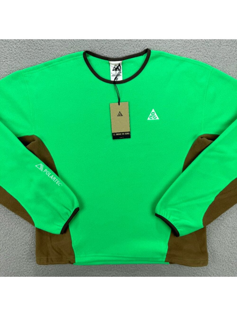 Nike ACG Sweatshirt Mens Small S Green Wolf Tree Polartec Fleece Crew Sweater